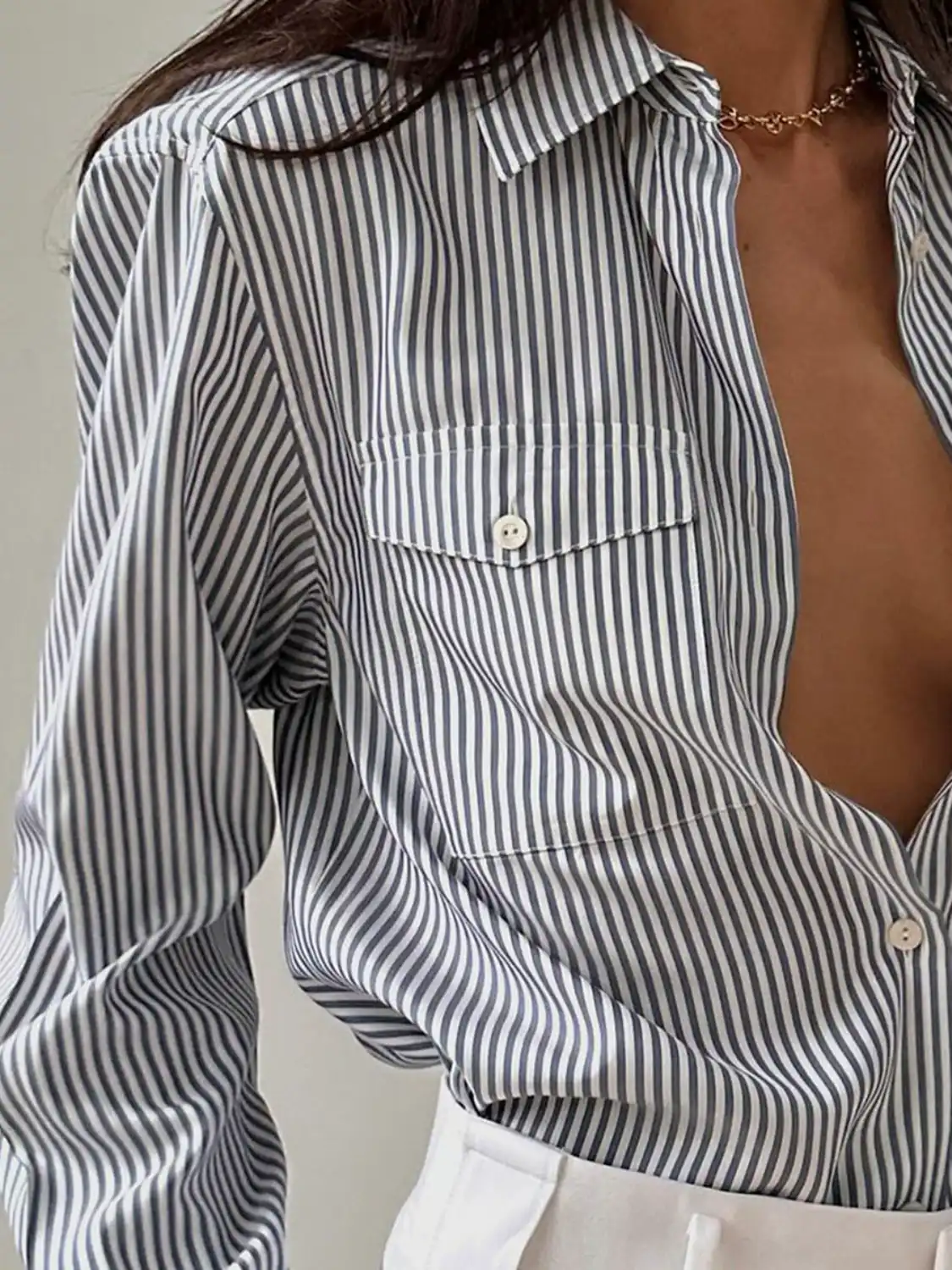 Striped Collared Neck Long Sleeve Shirt, image 2