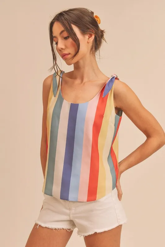 Contrast Striped Scoop Neck Tie Shoulder Tank, image 3