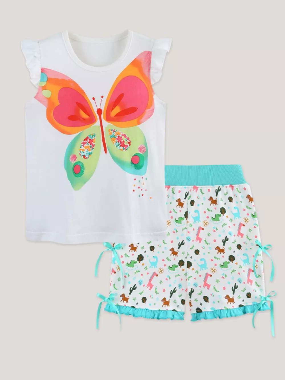 Children's Butterfly Ruffle Sleeve Top and Animal Print Shorts Set, image 2
