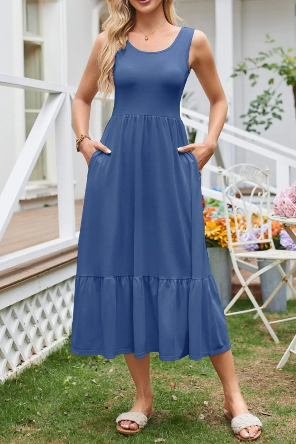 Round Neck Wide Strap Tank Dress, image 6