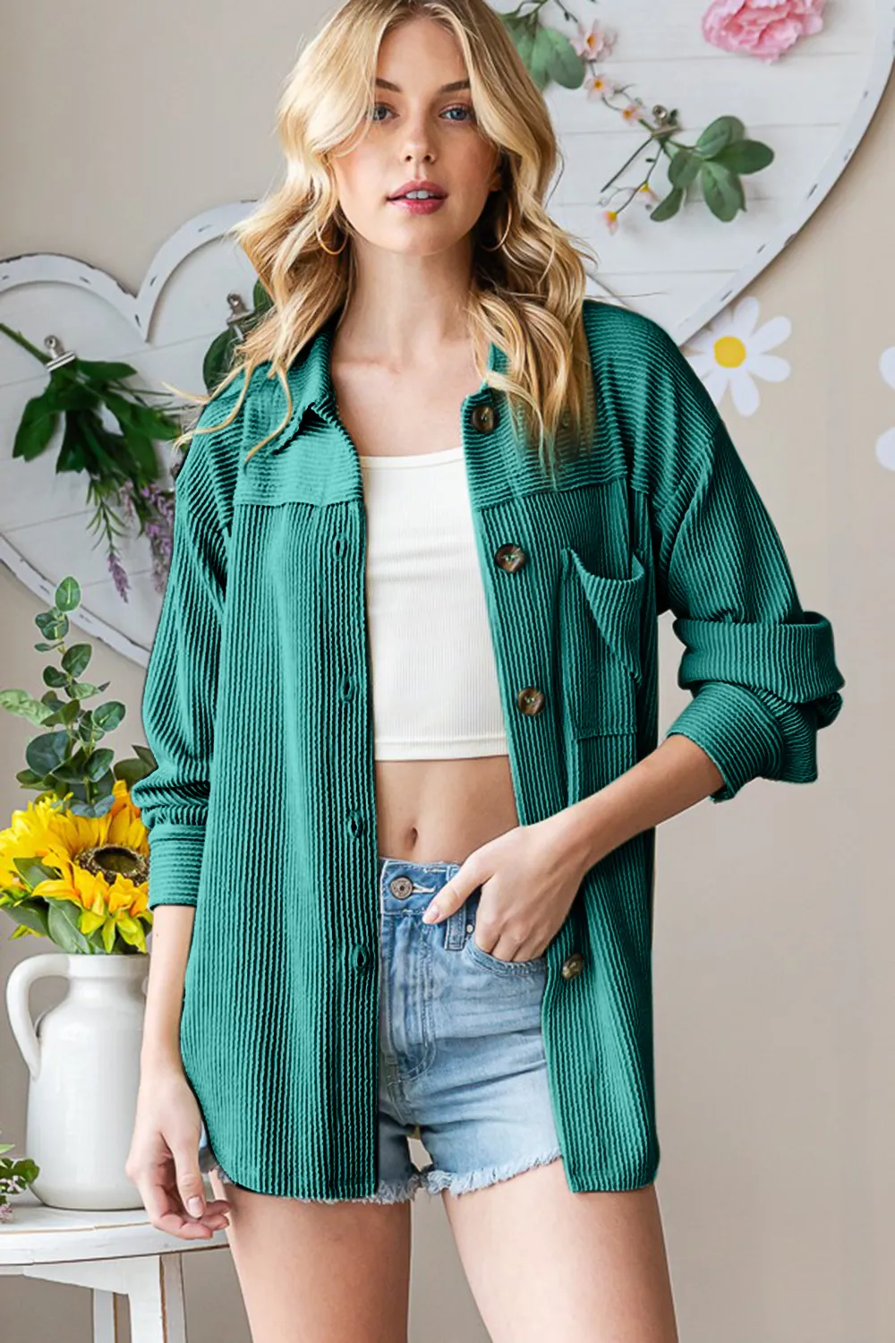 Striped Button Up Long Sleeve Shacket, image 2