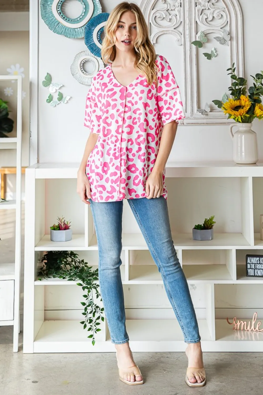 Full Size Leopard Exposed Seam Short Sleeve Top, image 5