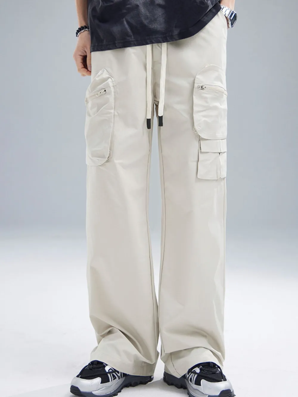 Men's Multi-Pocket Cargo Wide Leg Pants with Drawstring Waist, image 15