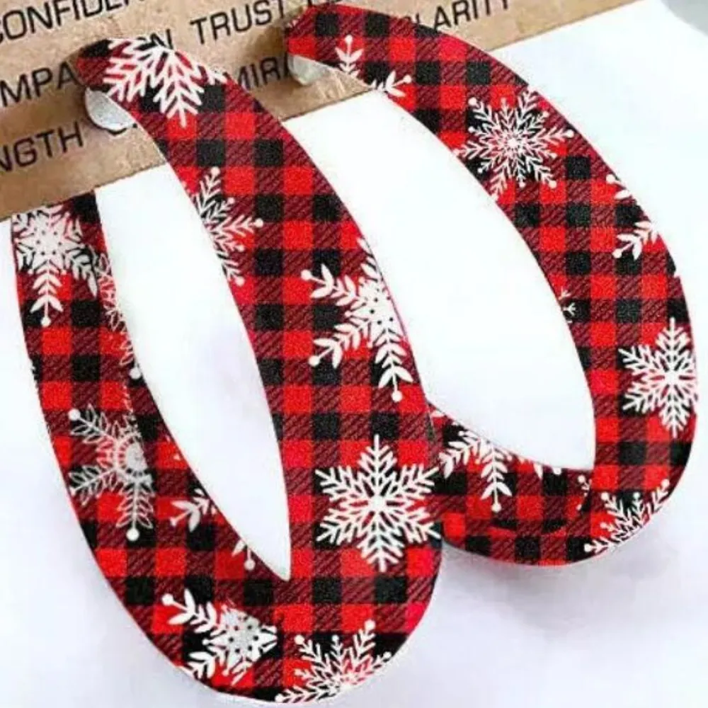 Plaid PU Leather Hoop Earrings, image 5