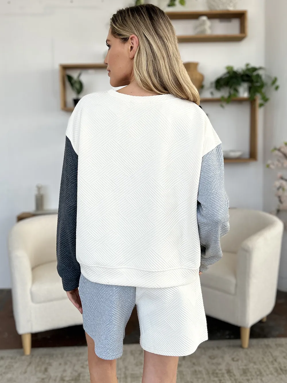Full Size Contrast Drop Shoulder Top and Shorts Set, image 9
