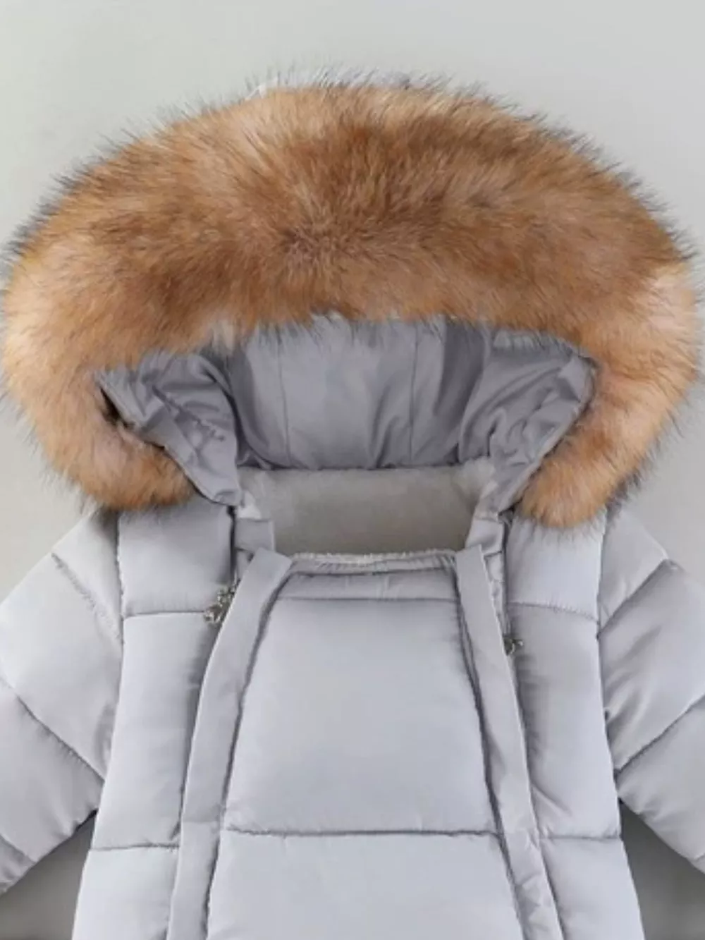 Children's Warm Padded One-Piece Snowsuit with Fur Hood, image 11