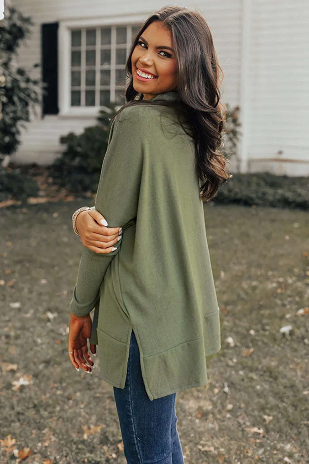 Side Slit High-Low Cowl Neck Long Sleeve Blouse, image 16