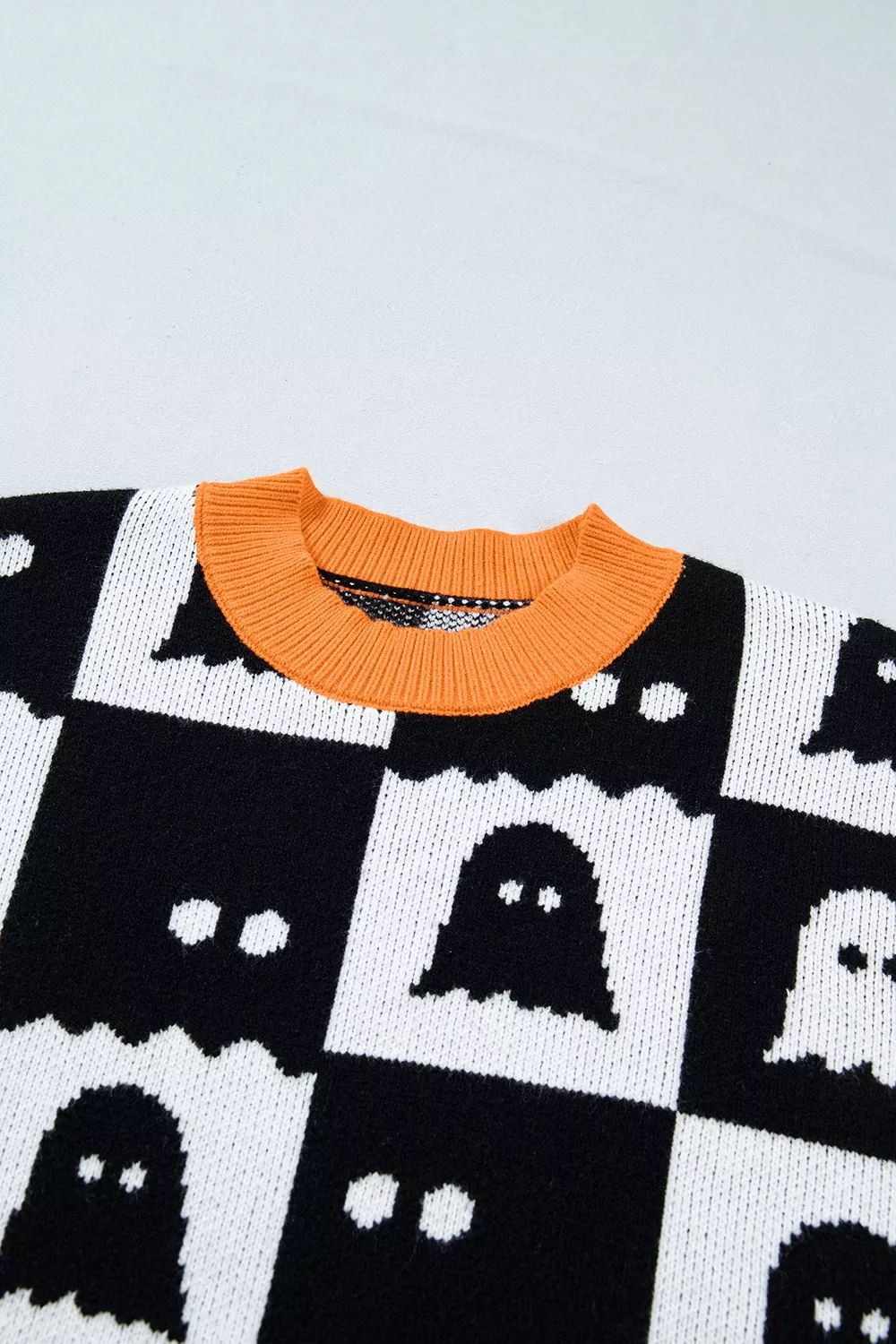 Halloween Ghost Pattern Checkerboard Sweater, image 10