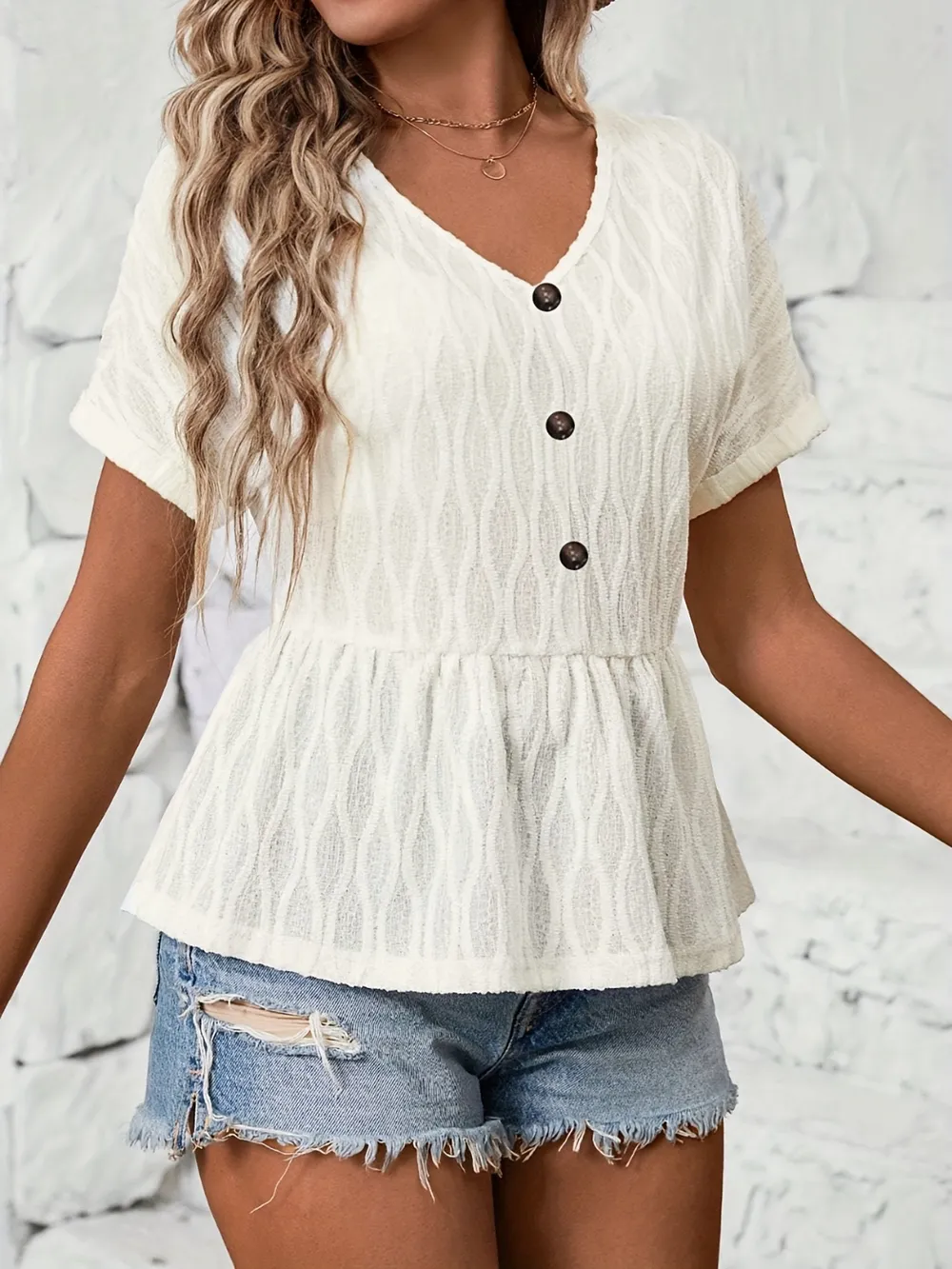 V-Neck Short Sleeve Blouse, image 2
