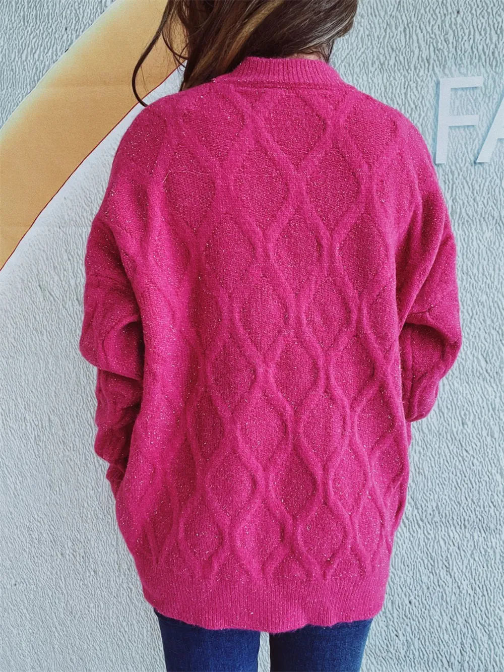 Diamond Round Neck Long Sleeve Sweater, image 18