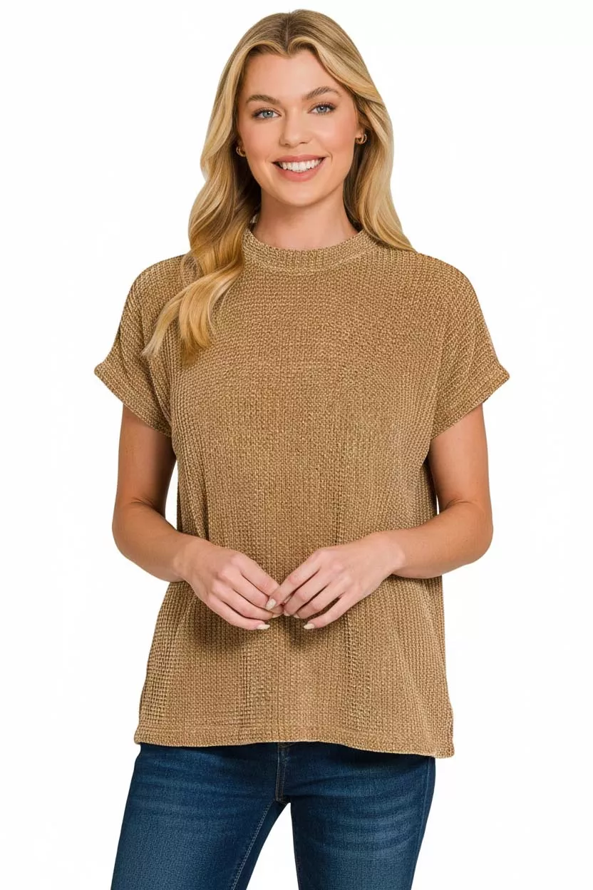 Chenille Waffle Cap Sleeve Sweater, image 3