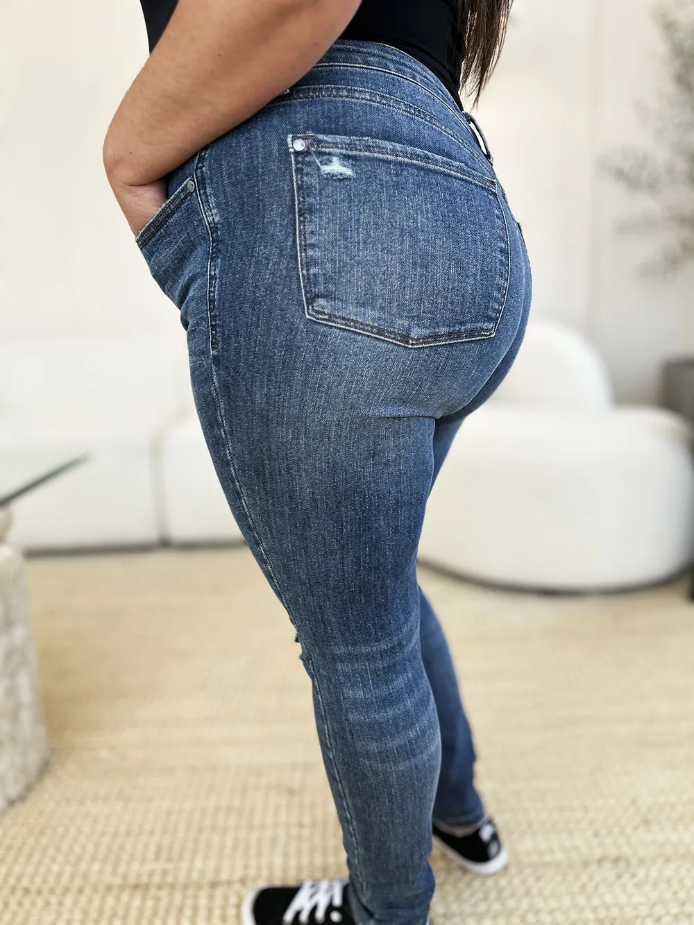 Full Size Mid Waist Distressed Slim Jeans, image 4