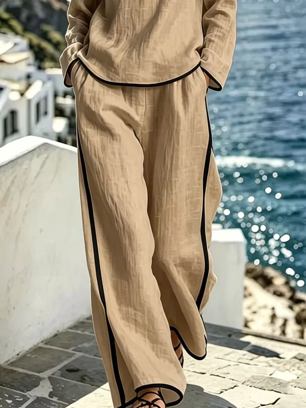 Contrast Trim Long Sleeve Top and Pants Set, image 8