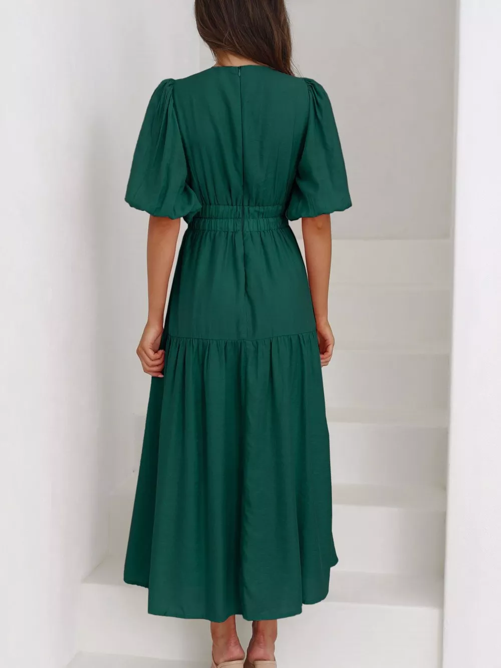 V-Neck Puff Sleeve Midi Dress, image 26