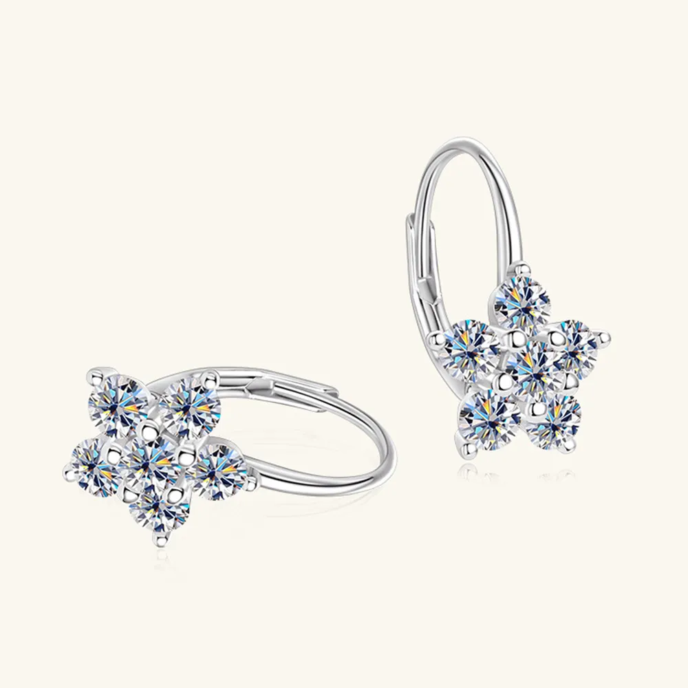 1.2 Carat 925 Sterling Silver Moissanite Flower Huggie Earrings, image 9