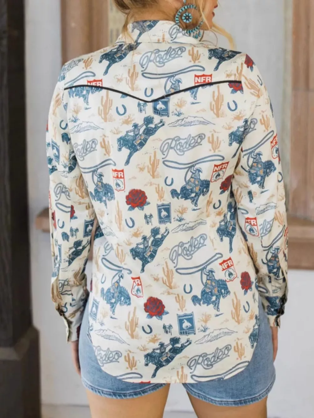 Printed Button Up Long Sleeve Shirt, image 3