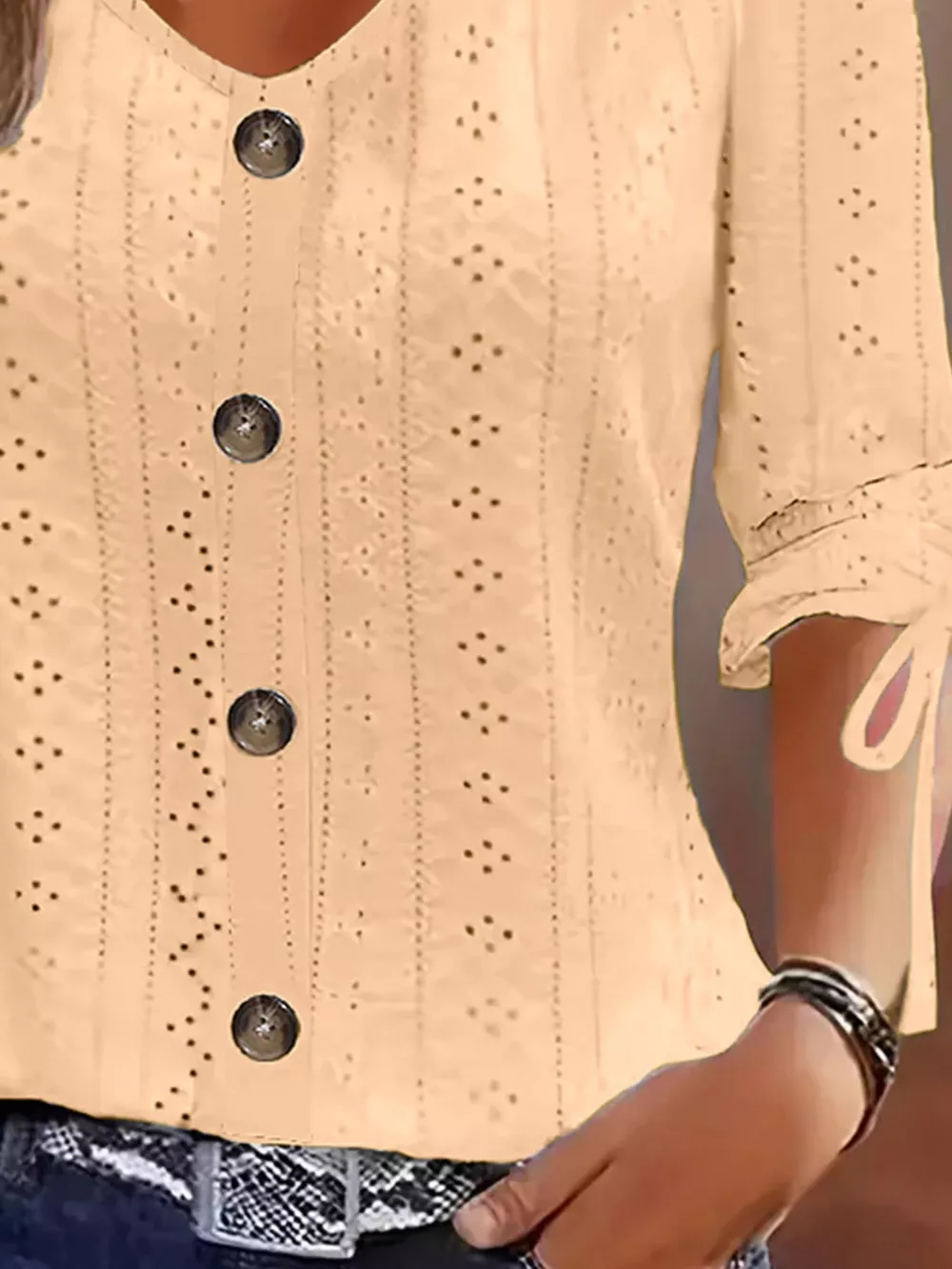 Eyelet Tie-Sleeve Detail Top, image 12