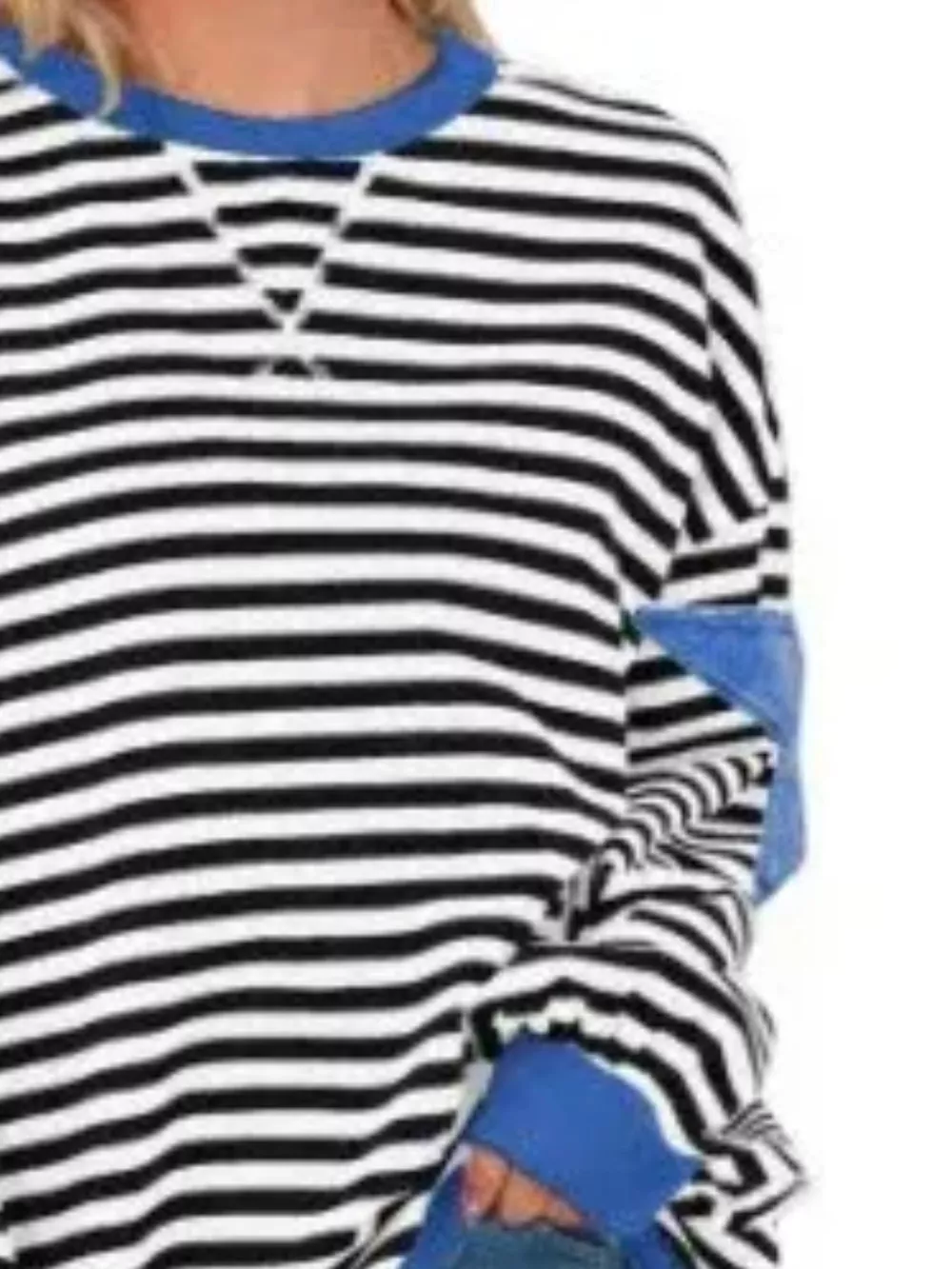 Full Size Star Patch Striped Oversized Sweatshirt Plus Size, image 6