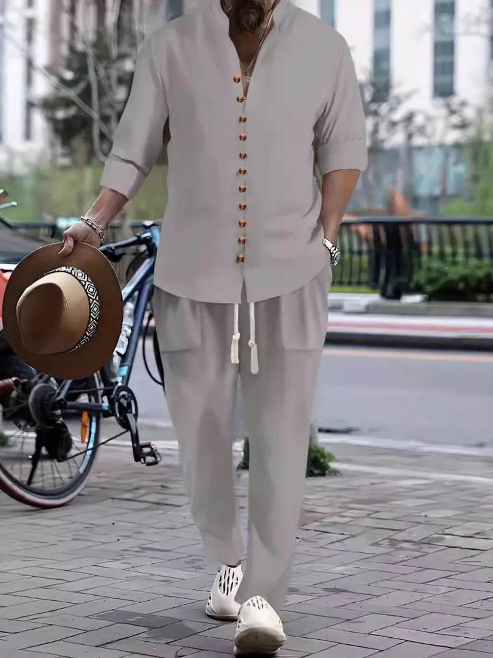 Men's Button Front Long Sleeve Shirt and Pants Set, image 3