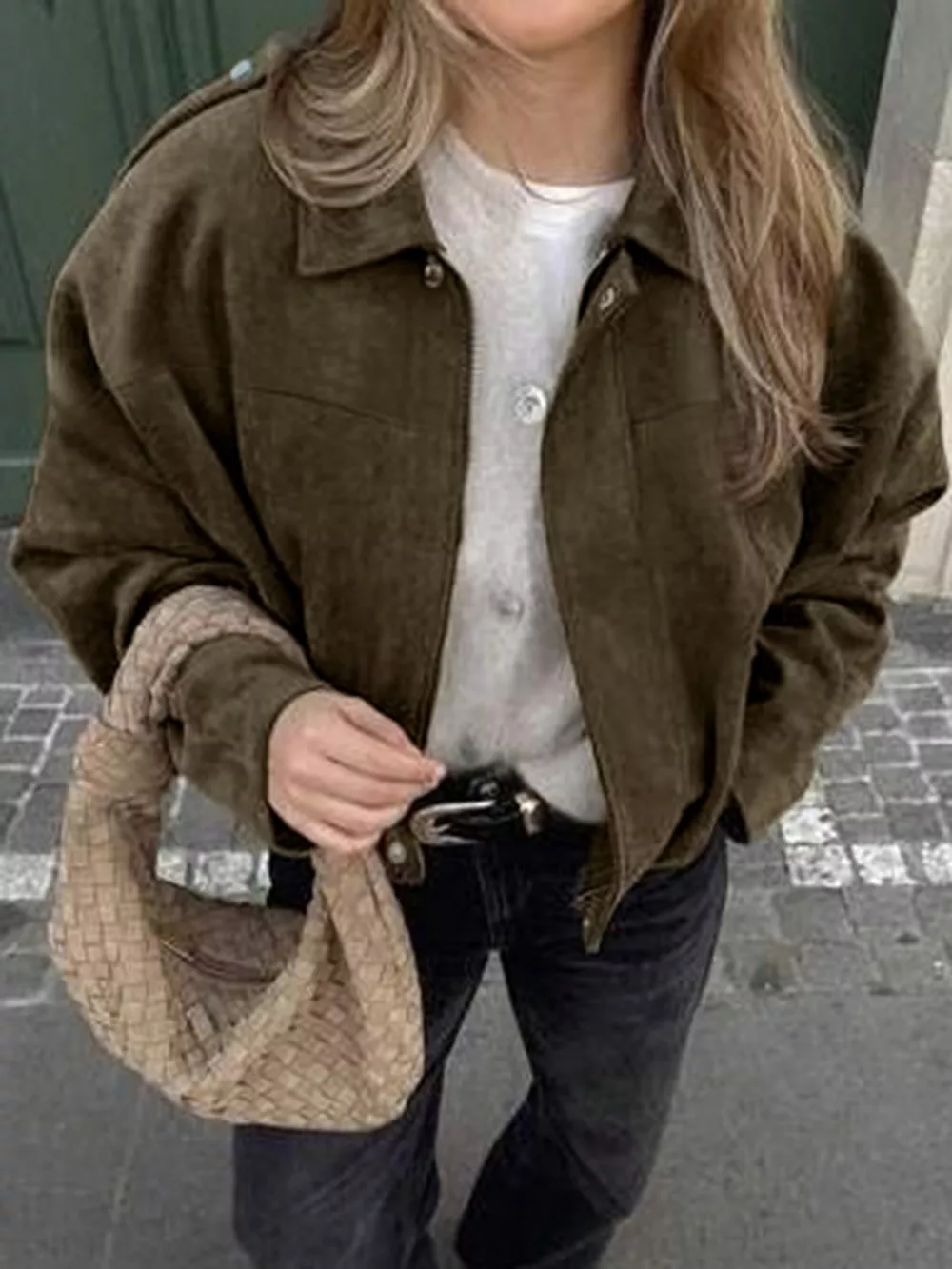Suede Cropped Bomber Jacket, image 6