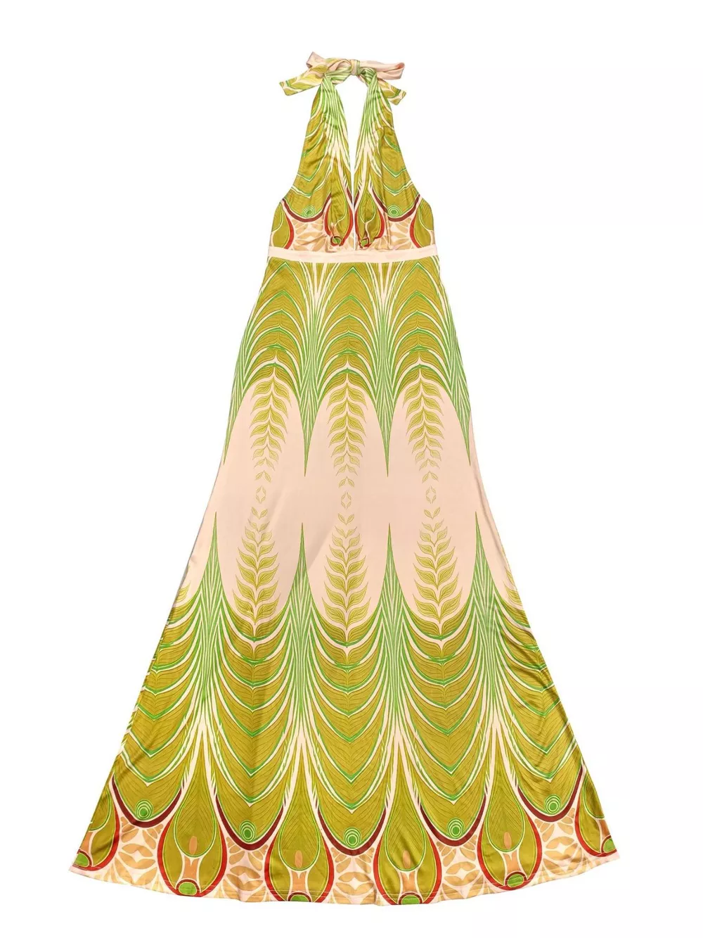 Elegant Halter Neck Maxi Dress with Gradient Leaf Print, image 9