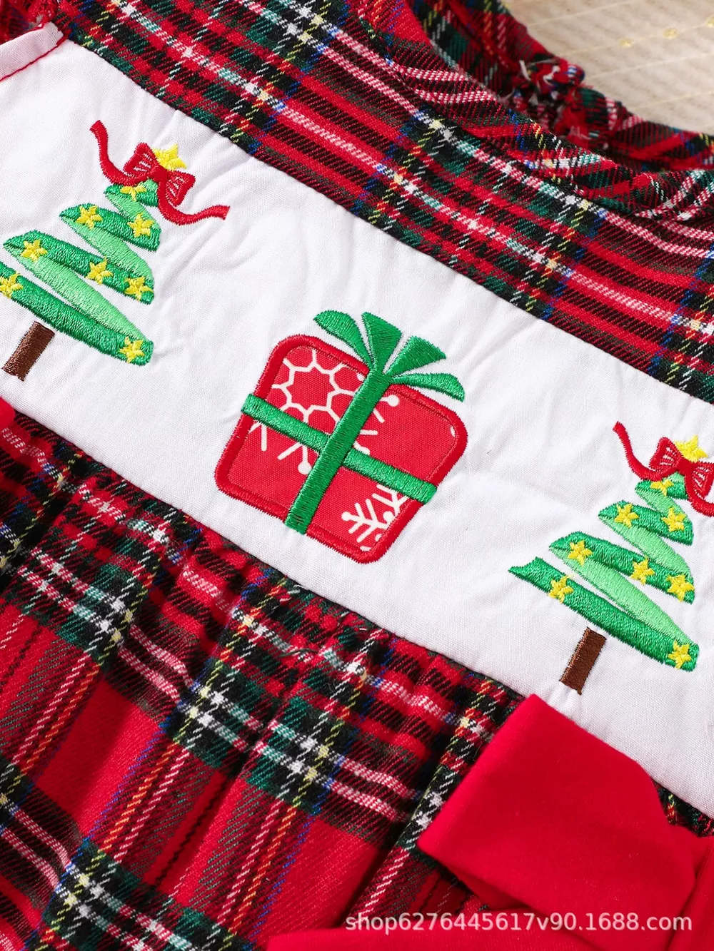Children's Christmas Plaid Ruffle Sleeve One-Piece, image 5
