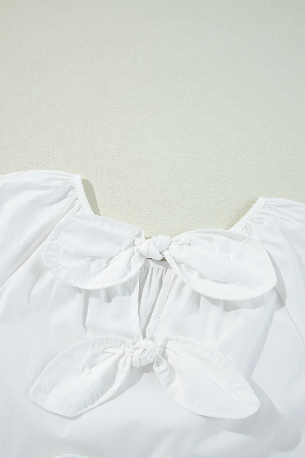 Bow Round Neck Three-Quarter Sleeve Blouse, image 3