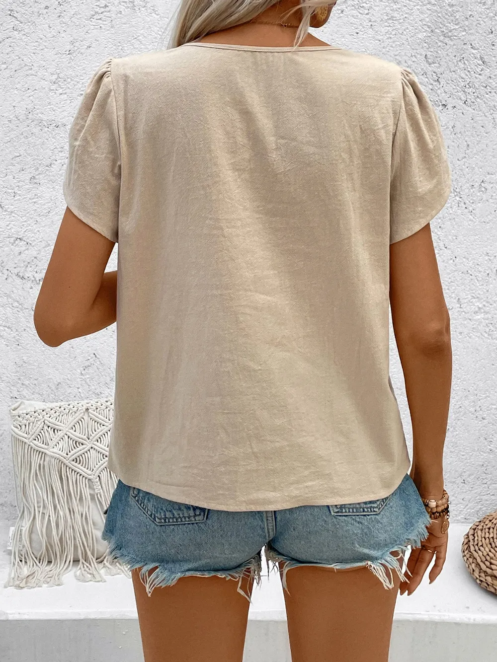 Notched Short Sleeve Blouse, image 5