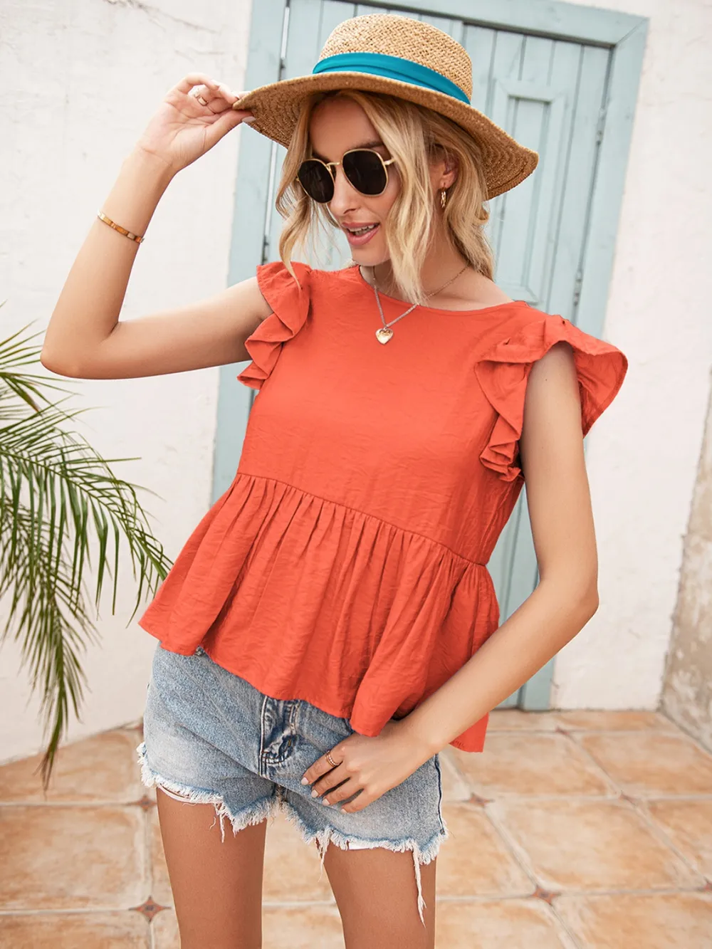 Lace Detail Round Neck Peplum T-Shirt, image 5