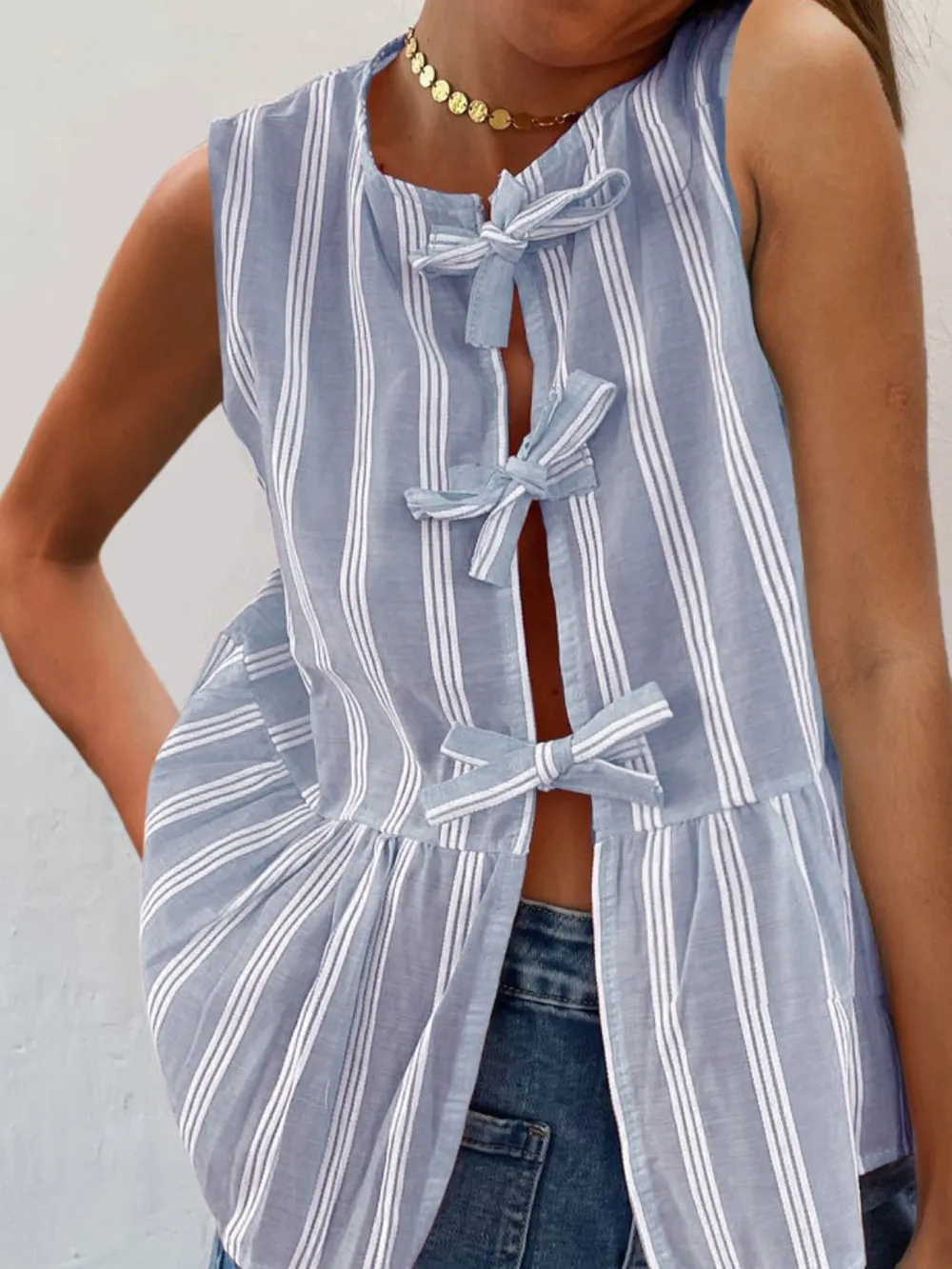 Tied Striped Round Neck Tank, image 4