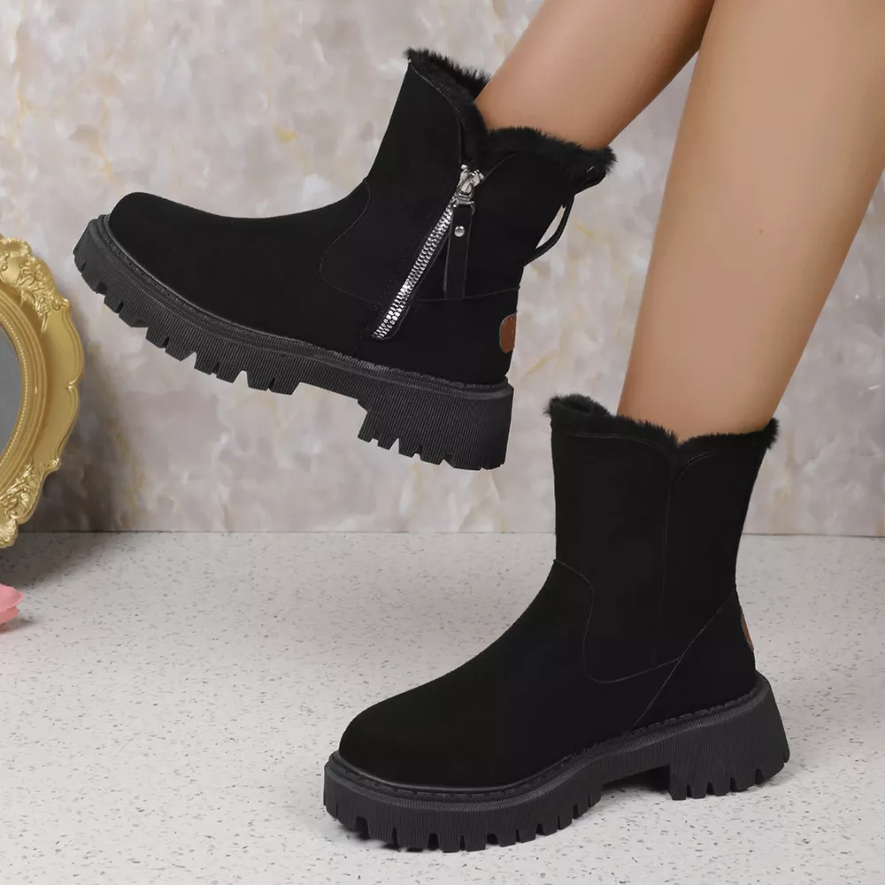 Fuzzy Lined Ankle Boots with Zipper, image 3