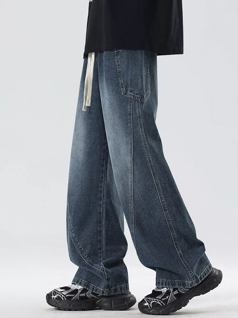 Men's Full Size Wide Leg Wash Denim Jeans Plus Size, image 8