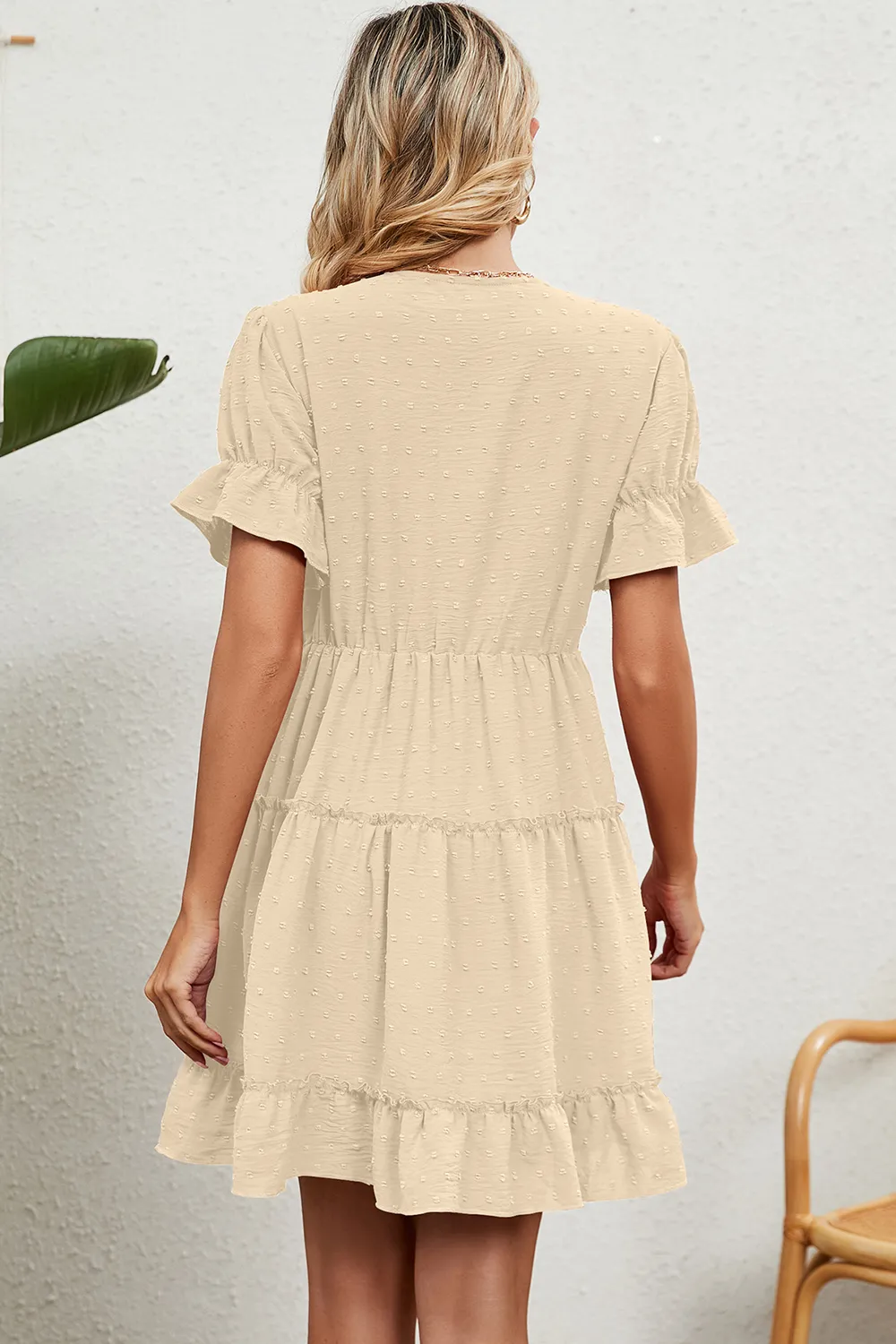 Swiss Dot V-Neck Flounce Sleeve Mini Dress, image 6
