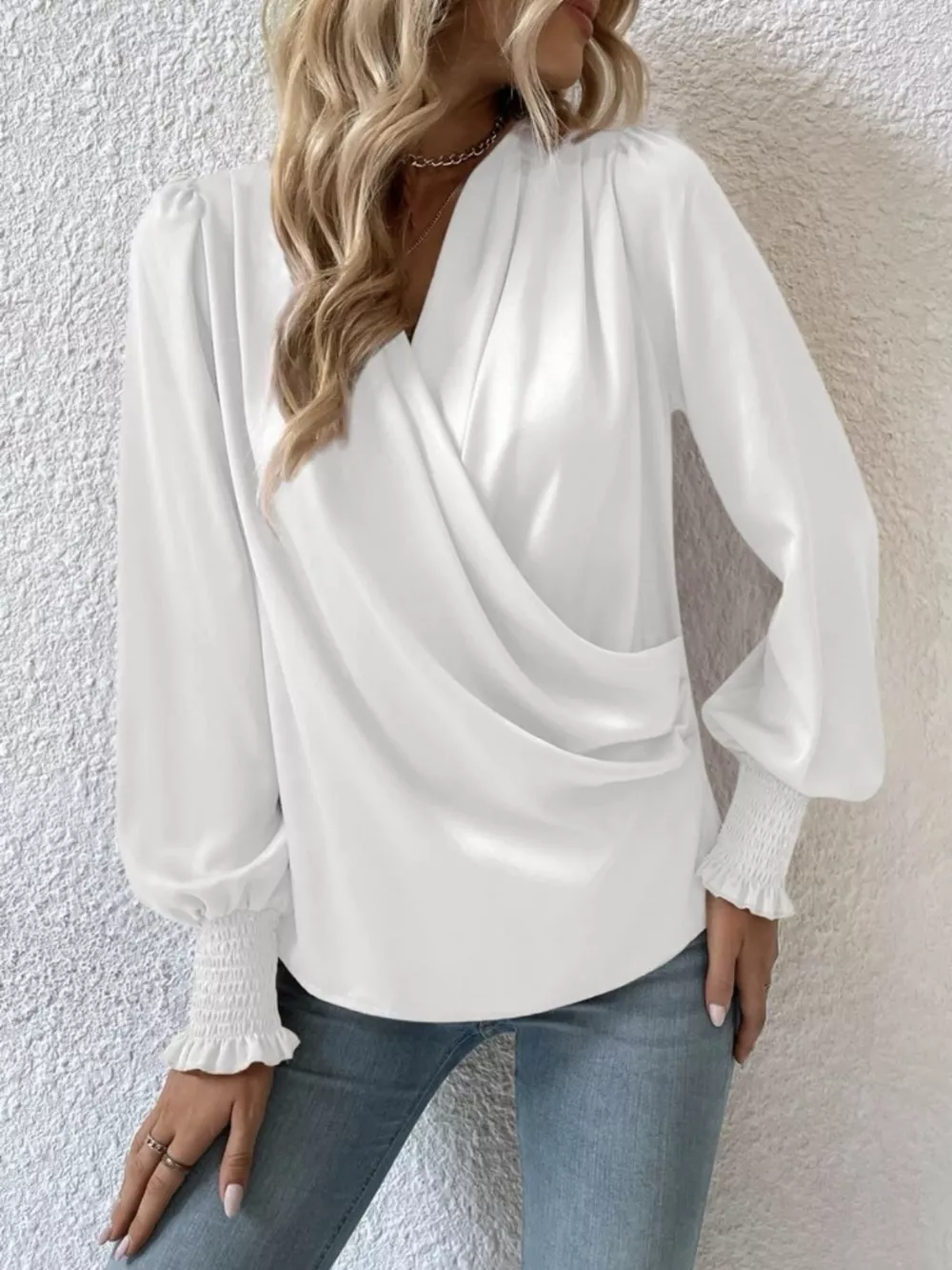 Ruched Surplice Long Sleeve Blouse, image 4
