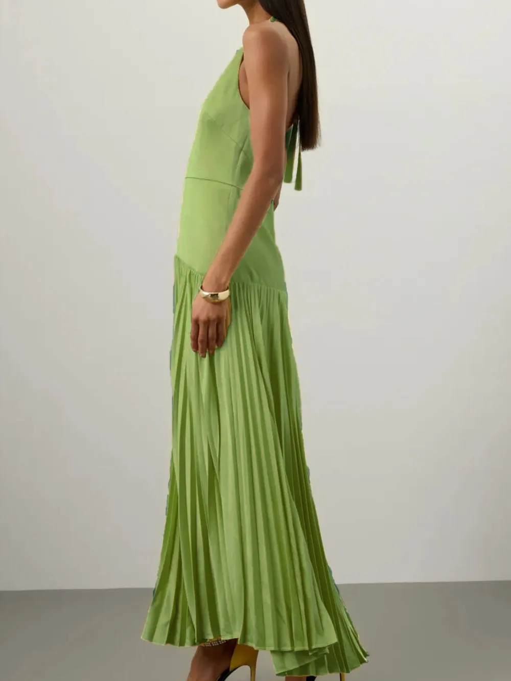Pleated Halter Neck Maxi Dress, image 4