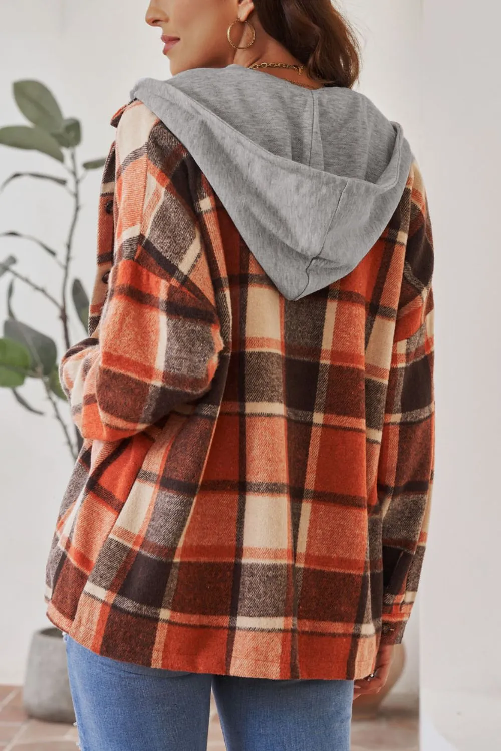 Plaid Button Up Hooded Shacket, image 4