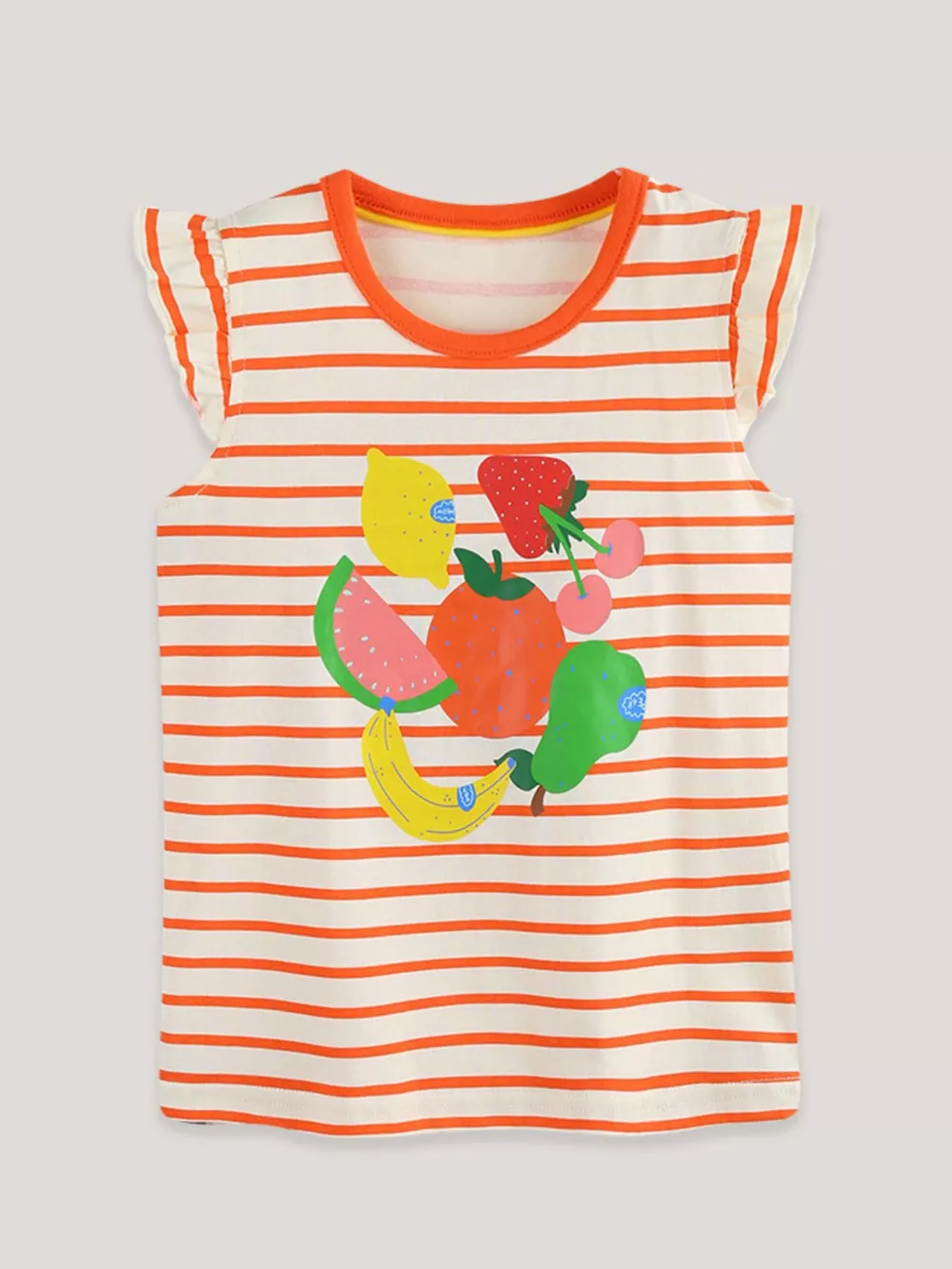 Children's Striped Fruit Print Ruffle Sleeve Tee, image 2