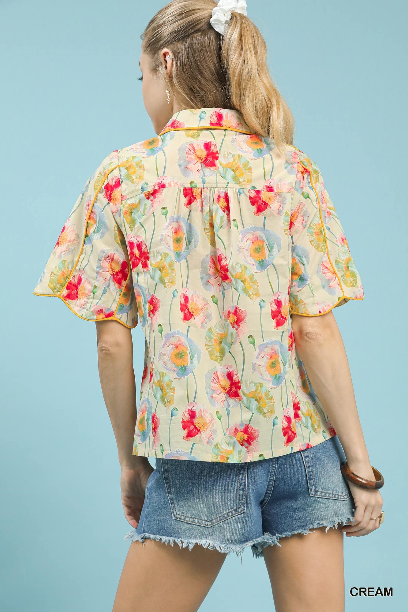 Floral Print Button-Down Blouse with Flutter Sleeves, image 4
