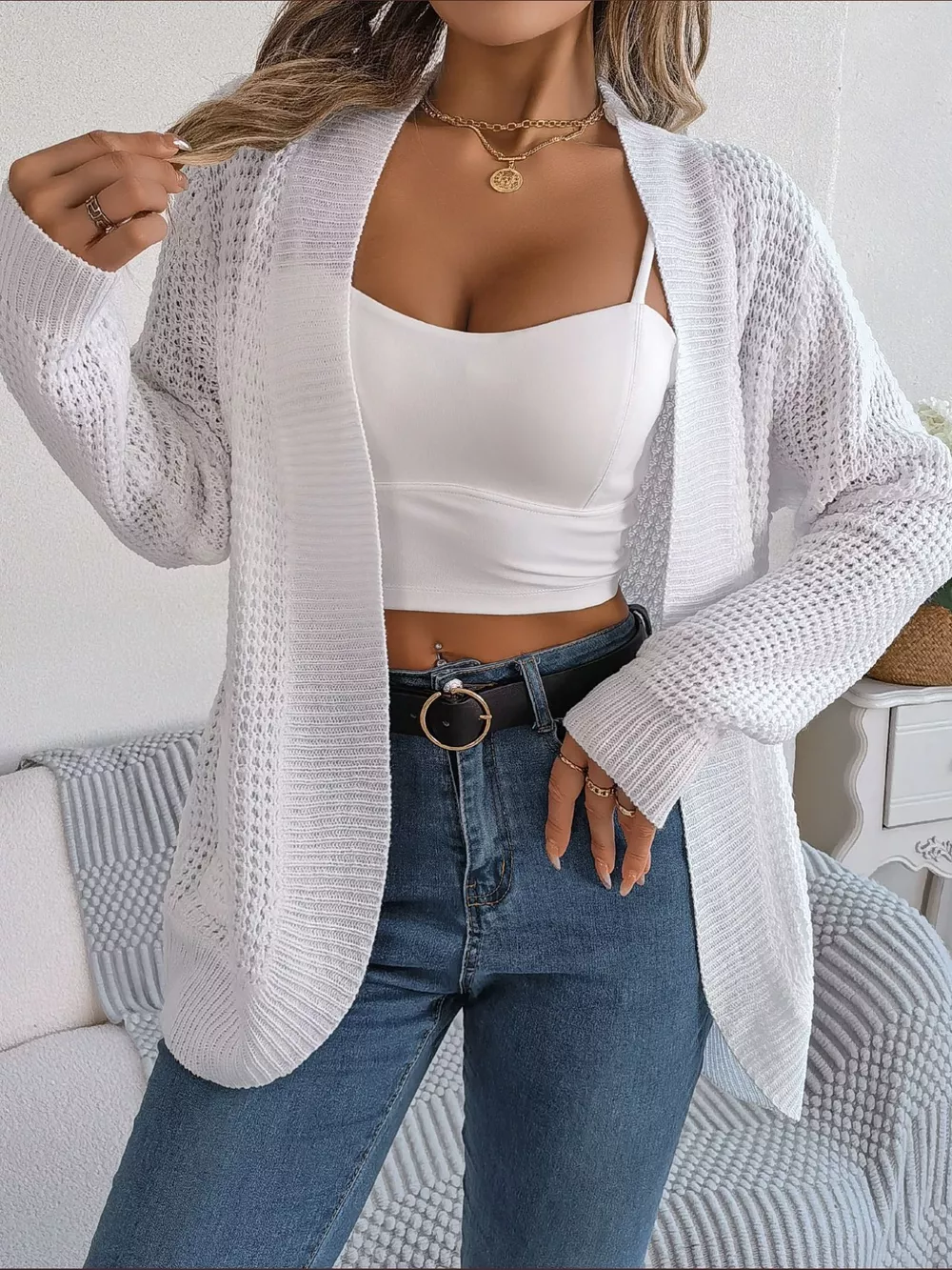 Chunky Knit Open Front Cardigan with Pockets, image 10