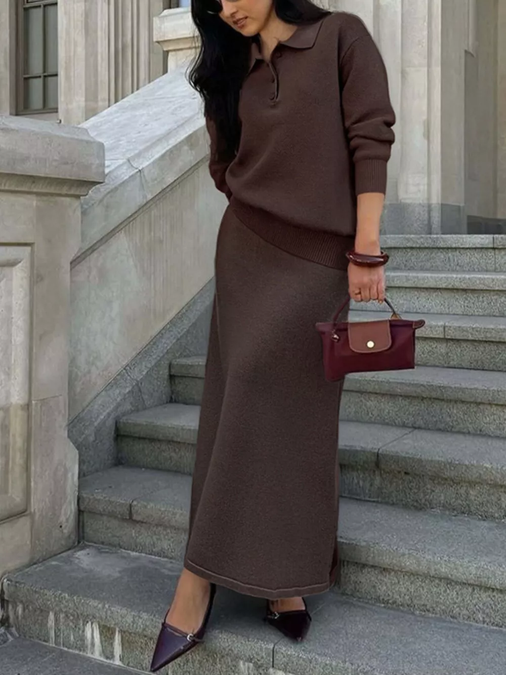 Polo Collar Top and Pants or Skirt Knit Set, image 21