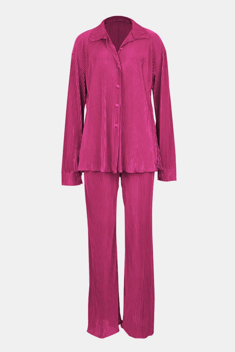 Textured Button Up Collared Neck Top and Pants Set, image 10