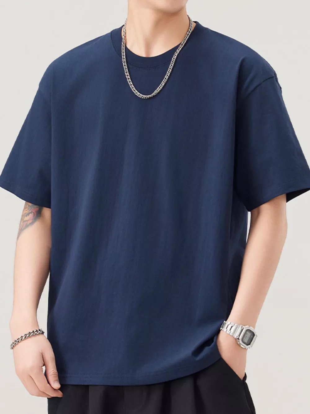 Men's Plus Size Solid Color Casual Loose T-Shirt, image 5
