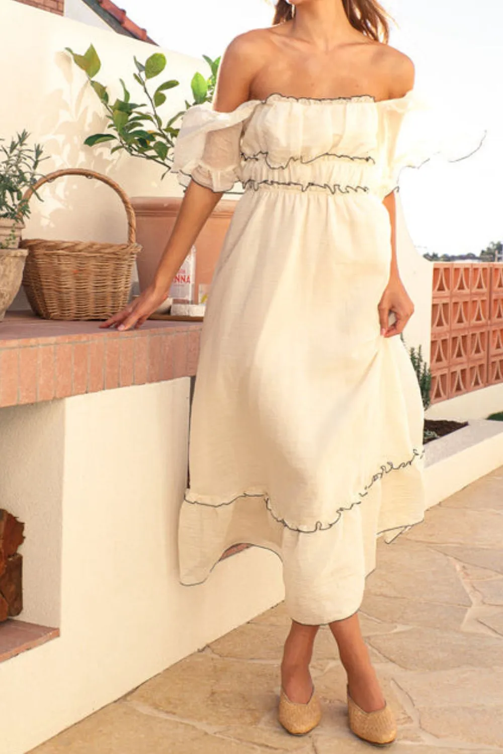 Square Neck Short Sleeve Midi Dress, image 3