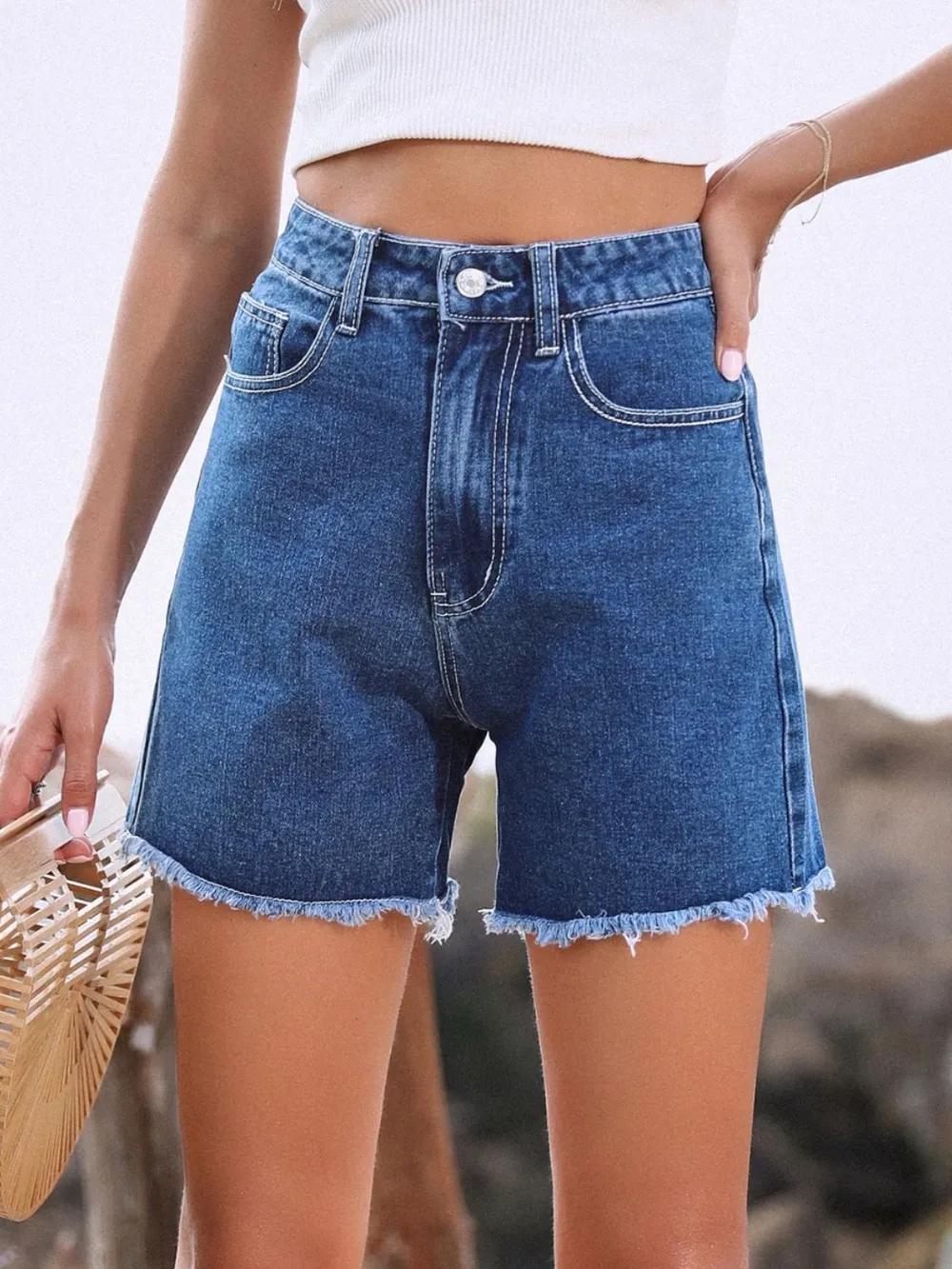 Raw Hem High Waist Denim Shorts, image 8