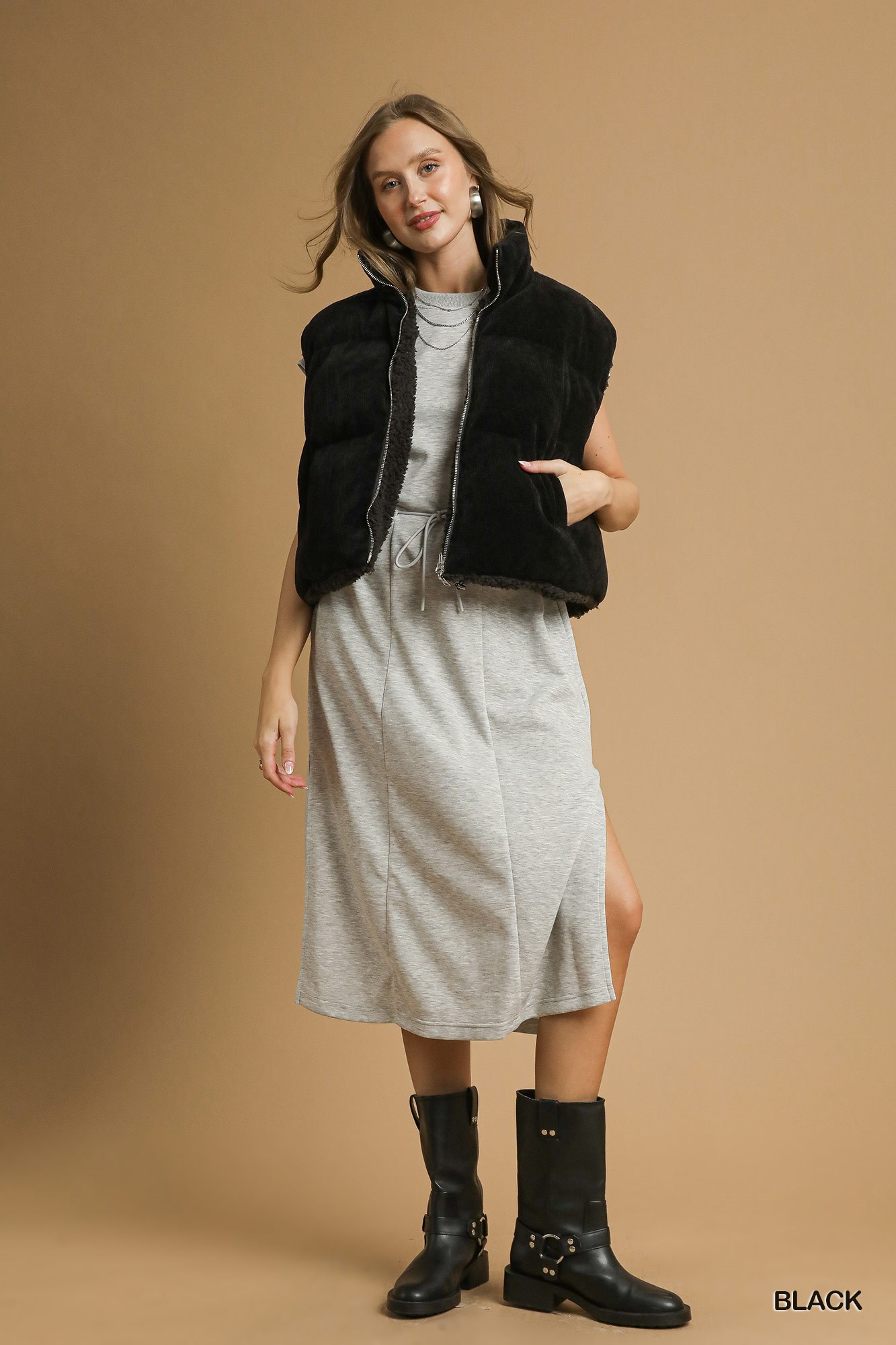 Sherpa-Lined Zip Vest with Drawstring Hem, image 4