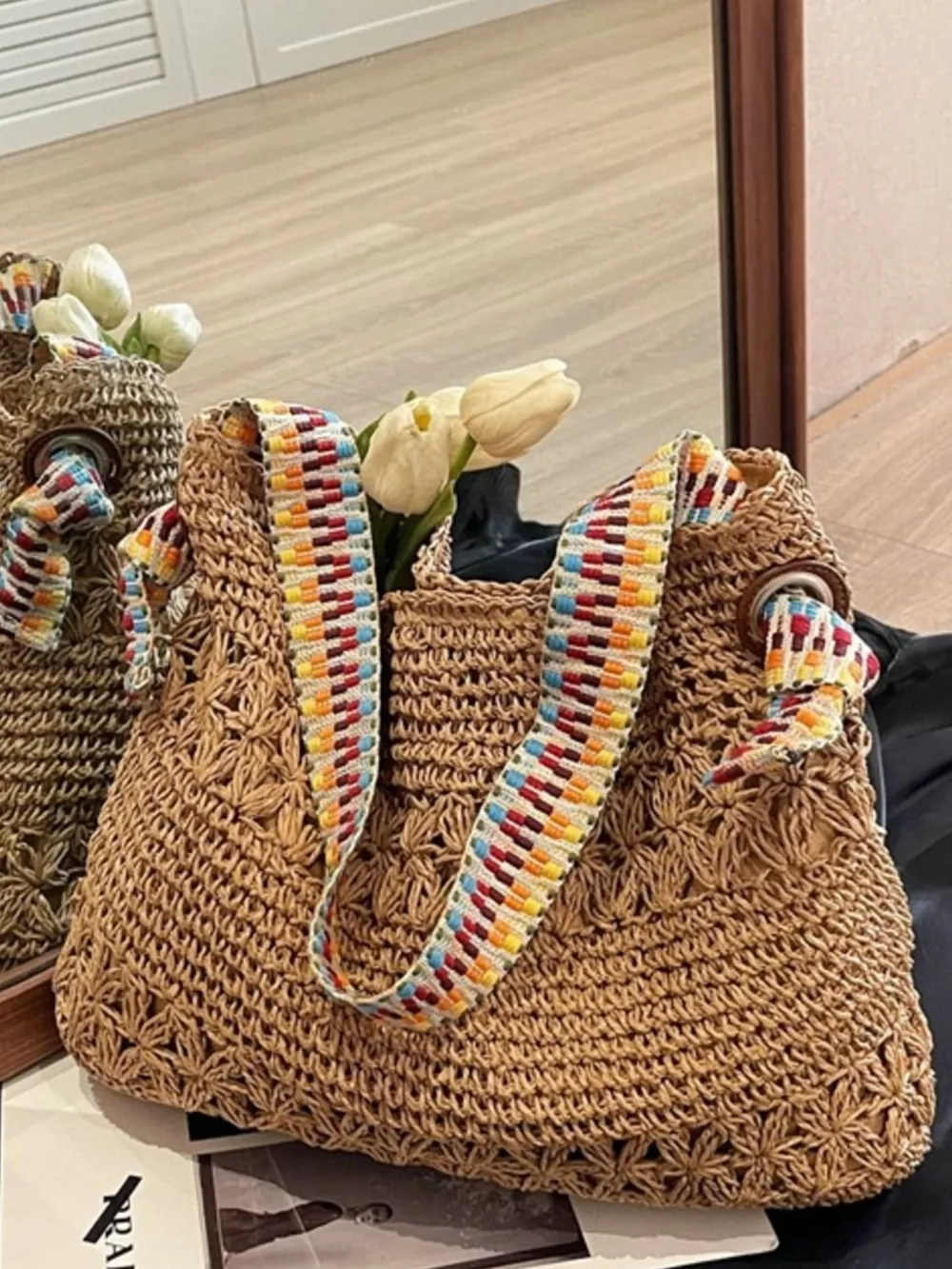 Woven Straw Shoulder Bag, image 5