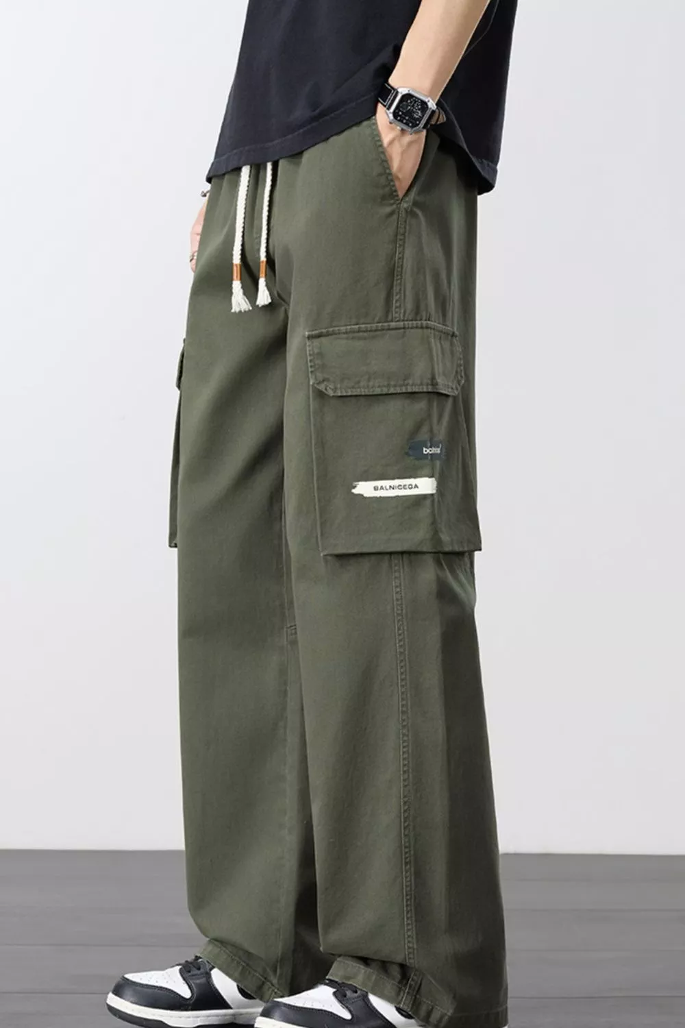 Men's Plus Size Loose Fit Cargo Pants with Drawstring