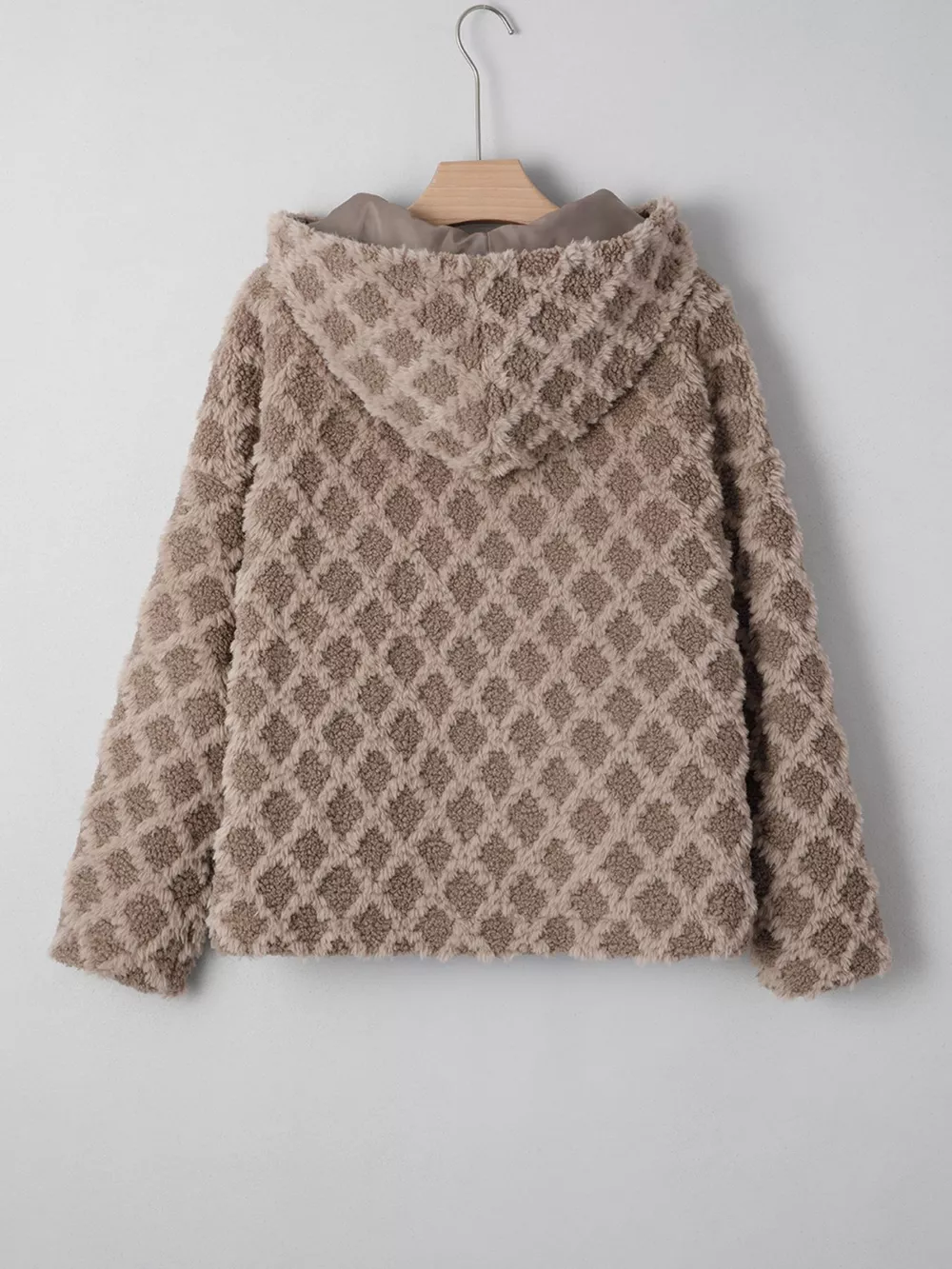 Sherpa Rhombus Zip Up Side Pocket Hooded Jacket, image 3