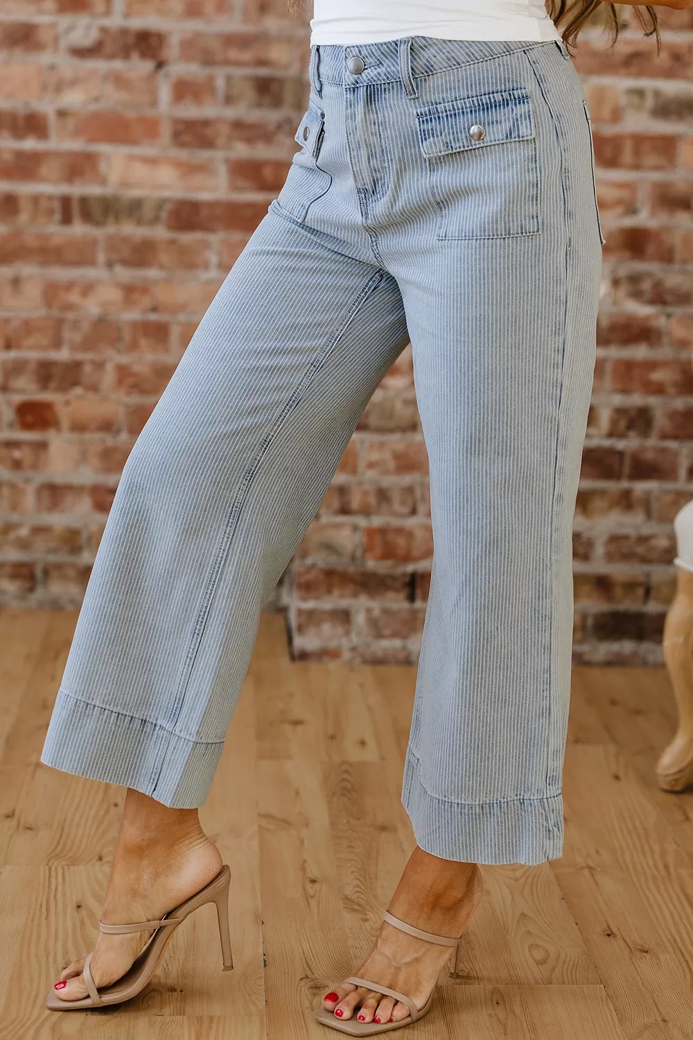 Striped Wide-Leg Cropped Jeans, image 7