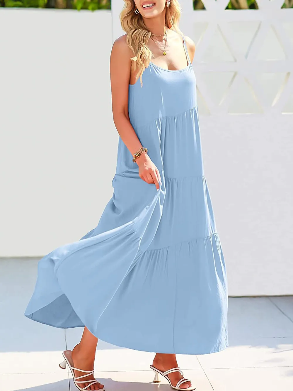 Full Size Ruched Tiered Spaghetti Strap Dress, image 9